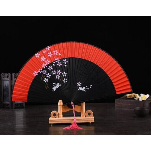 Chinese fan ancient wind folding fan Japanese cherry blossom rabbit fan classical craft gift silk fan fold fans bamboo fan