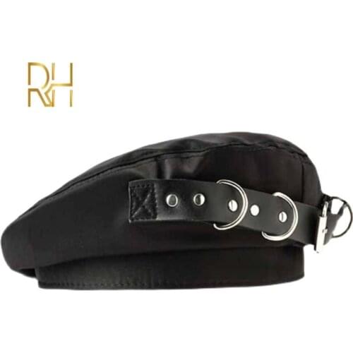 Harajuku Punk Classic Black Beret Hat Women Casual Rock Belt Ribbon Painter Hat Chic Streetwear Artist French Cap