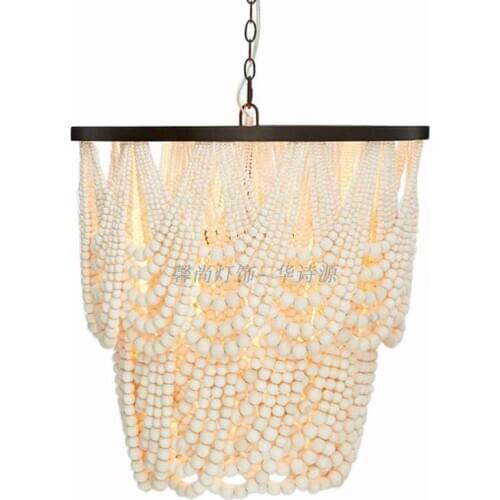 Nordic style black wood bead chandelier bedroom living room window clothing store restaurant creative personality lamp
