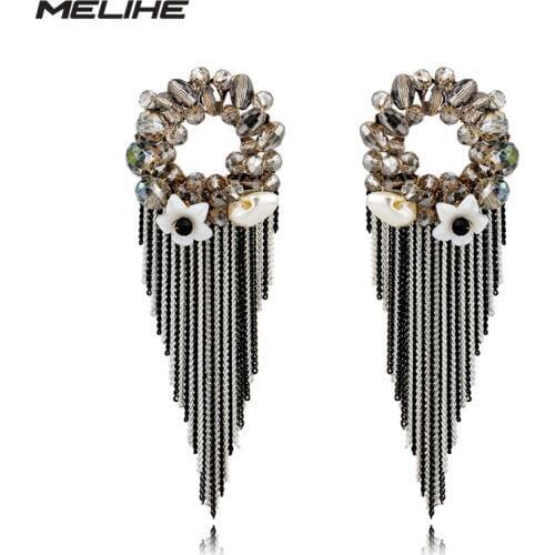 MELIHE Ethnic Resin Drop Earring Female Fashion Jewelry Vintage Grey Tassel Long Earrings Women Gifts Drop Shipping SER160031