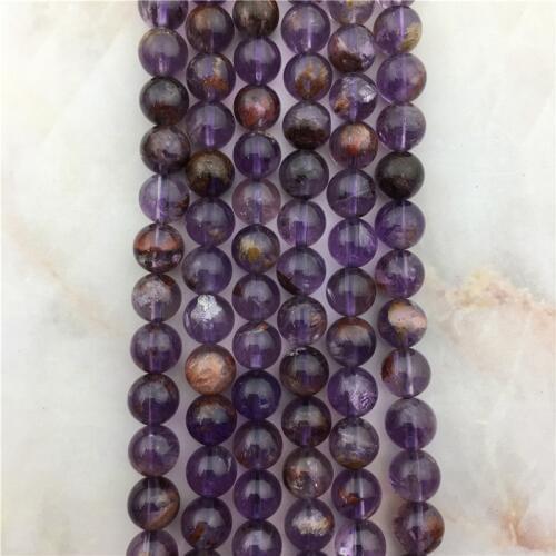 Fashion Genuine Round Purple Phantom Quartz Cacoxeni Beads, Smooth Amethysts Cacoxenite Crystal Gems Stone Bead For Jewelry DIY