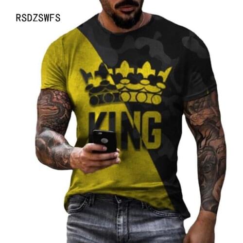 2021 new mens KING Crown 3D printed T-shirt fashion short-sleeved top casual sports large size T-shirt for men