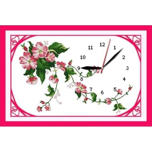 Wild rose clock dial cross stitch kit 14ct 11ct count print canvas wall clock stitching embroidery DIY handmade needlework
