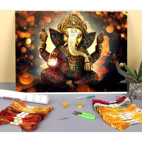 Region Ganesha Printed Fabric 11CT Cross-Stitch DIY Embroidery Complete Kit DMC Threads Craft Hobby Knitting Sewing