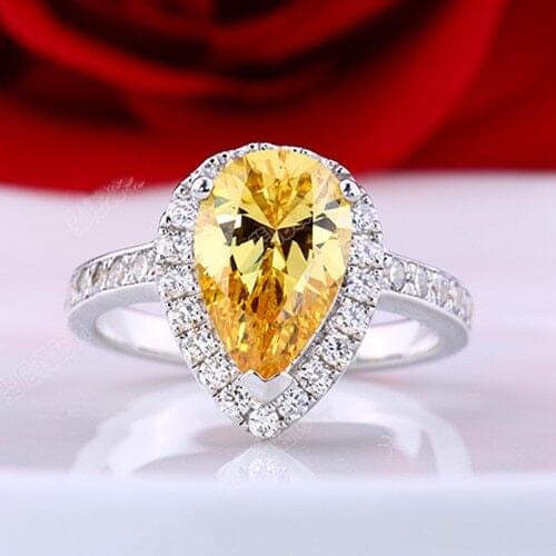 Solid Platinum PT950 Ring 2CT Yellow Stone Pear Shape Fine Diamond Wedding Rings for Women Beautiful Jewelry