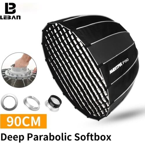 AMBITFUL P90 90CM Quickly Release Parabolic Deep Softbox + Honeycomb Grid for Bowens Profoto Elinchrom Mount Studio Flash
