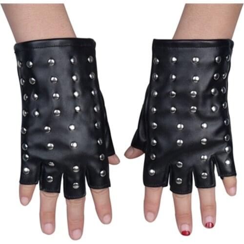 Idopy Women`s Men`s Rivet Faux Leather Glove Punk Motorcycle Cool Dancing Rock And Roll Jazz Cosplay Party Studded Glove