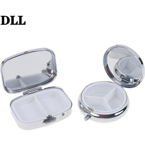 Rectangular Pill Cases Splitters Silver Tablet Pill Box Container Medicine Case Metal Holder Medicine 1Pc Small Metal Round