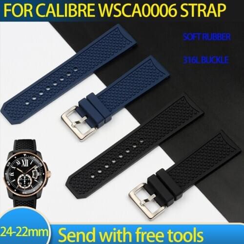 24mm Soft silicone Rubber watchband pin logo buckle accessories replace for Cartier strap for CALIBRE watch band WSCA0006 belt