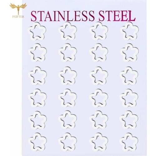 2021 Sweet Girl Safety Pin Earring Hollow Flower Stud Earrings Fashion Womens Jewelry Set Stainless Steel Accessories Wholesale