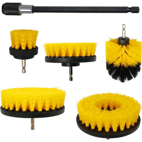 2/3.5/4/5'' Electric Scrubber Brush Drill Brush Kit Plastic Round Cleaning Brush Extension Rod for Car Tires Car Cleaning Tools