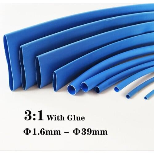 Blue 3:1 Heat Shrink Tube with Glue Polyolefin Cable Wire Tubing Sleeving Dia 1.6mm 2.4mm 3.2mm 4.8mm 9.5mm 12.7mm 30mm