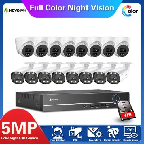 AHCVBIVN AHD DVR 16CH Security Camera System 5MP HD Camera Waterproof Full Color Night CCTV Video Surveillance Camera Kit