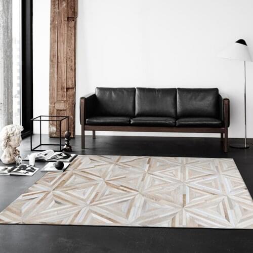 Modern style luxury cowhide seamed patchwork rug natural cow skin triangles carpet for living room bedroom decoration mat