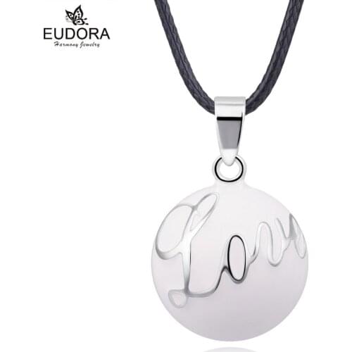 Eudora Maternity Jewelry White Love Chime Bola Pendant Angel Caller Letter Necklace Pregnant Women Jewelry with Ribbon Chain