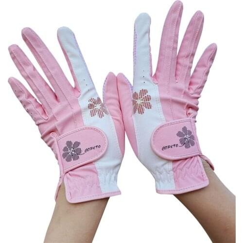 Womens Golf Gloves Micro Soft Fiber Breathable Anti-Slip Left And Right Hand Sports Gloves