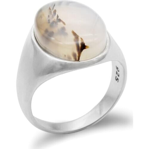 925 Sterling Silver Men Ring with Big Natural Onyx Stone Thai Silver Simple Design Finger Ring for Man Women Turkish Jewelry