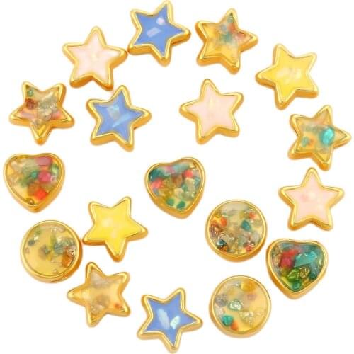 Gold Matte Metal Big Hole bead Heart Star Shape Charms Round Copper Spacer Loose beads for Jewelry bracelet necklace making DIY