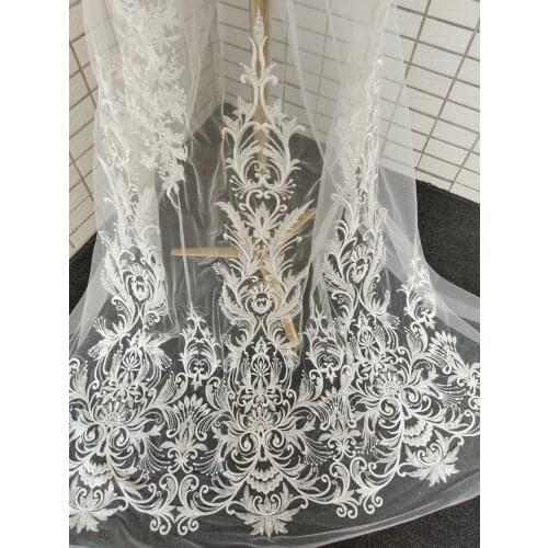 1 Yards 135CM Width With Sequins Top Quality Off White Gorgeous Embroidered French Lace Fabric