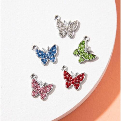 10Pcs Enamel Crystal Silver Butterfly Charm Pendant for Jewerly DIY Making Bracelet Women Earrings Necklace Accessories Findings