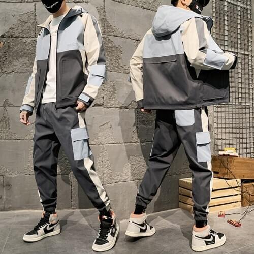2020 Autumn Mens Tracksuit Casual 2 Piece Set Hooded Jacket+Pants Sets Hip-hop Suit Men Running Sportswear Suits Streetwear