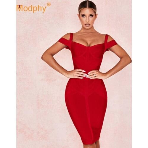 2019 New WomenS Bandage Dress Ladies Strapless Sexy Club Party Dress Red Black Bodycon Summer Dress Wholesale