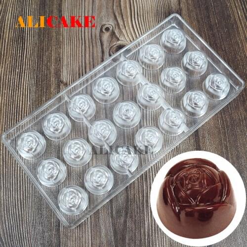 21 Cavity Rose Flower Polycarbonate Chocolate Molds Festival Chocolate 29*29*19mm Candy Bakery Form Moulds Bakeware Baking Mold