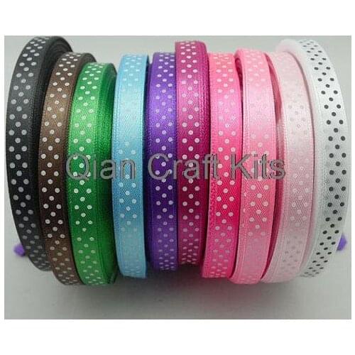 250yards mixed colors 3/8" 10mm Polka-dot Satin Ribbon single face or specified colors