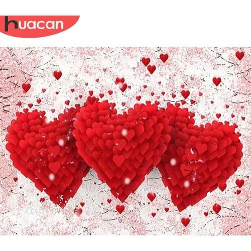 HUACAN Diamond Painting Full Flower Heart Wall Stickers Diamond Embroidery Mosaic Floral Pattern Home Decor