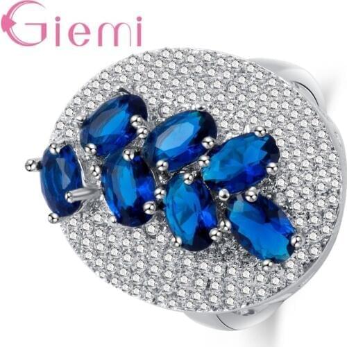 Big Oval Shape Lovers Ring Inlaid Full White Blue Zircon Crystal Gorgeous 925 Sterling Silver Jewelry for Women Party