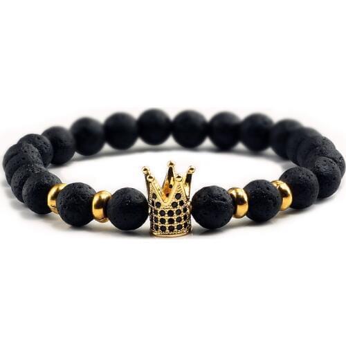 8mm Stone Beads Bracelet Bangles For Women Men Novelty Crown King Queen Beaded Charm Bracelets Cool Fashion Jewelry For Boy Girl