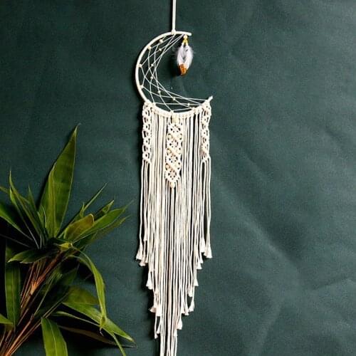 Home Boho Wall Decor moon feather Handmade Cotton rope macram tassel woven long tapestry Wall hanging living room background