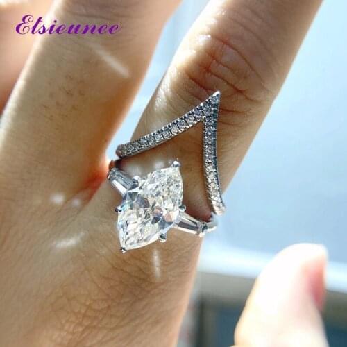 ELSIEUNEE Solid 925 Silver 6ct Marquise Cut Citrine High Carbon Stone Engagement Ring Wedding Bands for Women Wholesale Gifts