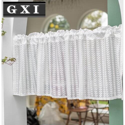 European Embroidery Short Curtains for Living Room Coffee Door Kitchen Bathroom Curtain Customized White Tulle Window Decor