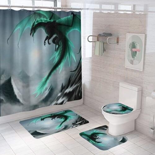 Fantasy Green Dragon Shower Curtain Gift With Non Slip Rug Mat Bathroom Curtains Waterproof Polyester Hooks Home Decor 180x180