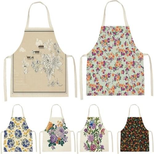 Chinese Style Floral Print Sleeveless Apron ChildrenS Cleaning Family Men And Women Kitchen Accessories Waist Bib Anti-Fouling