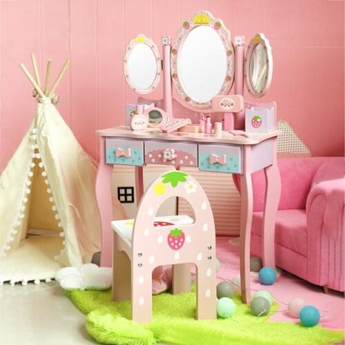 New wooden play house dressing table toy set childrens educational girl makeup birthday gift wooden princess toys for girls