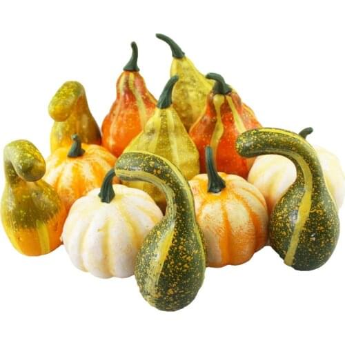 12pcs Artificial Pumpkins Assorted Fake Simulation Pumpkin Halloween Thanksgiving Party Home Decoration Fall Harvest Decor Props