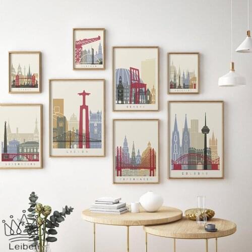 Famous City Tourist Attractions Canvas Painting Paris Rome London Landscape Poster Modern Art Picture Living Room for Decoration