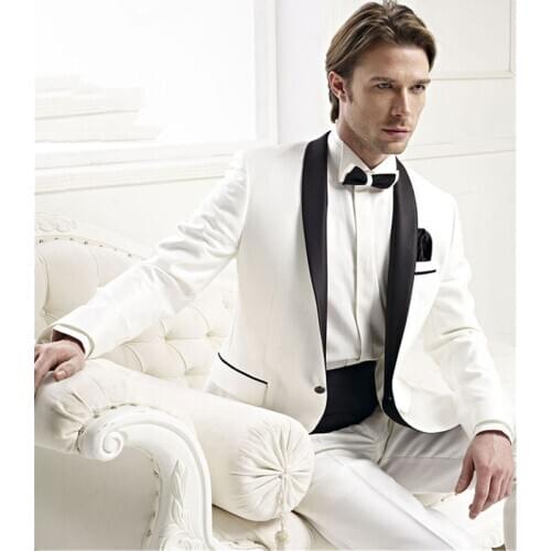Suits white dress black lapel the groom, holds the men marry for the groom (blazer+ pants) terno masculino