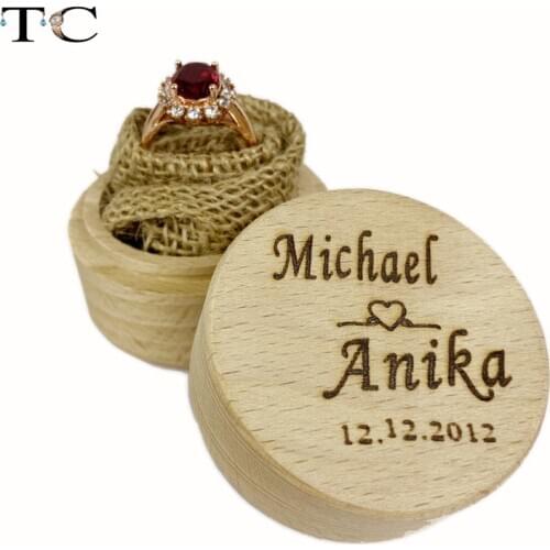 Creative Fashion Wooden Ring Box Jewelry Trinket Storage Customizable Name and Date Rings Bearer Blank DIY