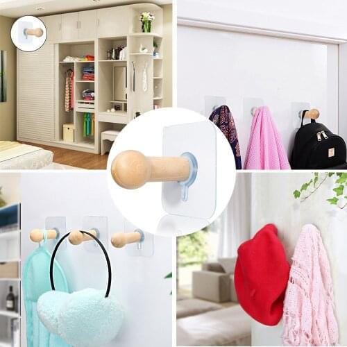 4Pcs Adhesive Wooden Hooks Nails Wood Peg Hooks Hat Storage Wall Mounted Hook Clothes Coat Hat Towel Hanger Door Hooks