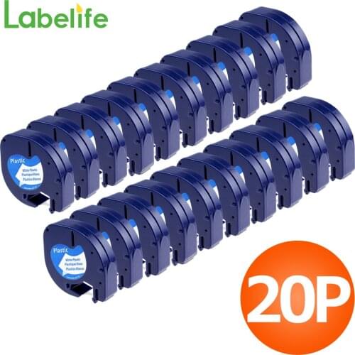 Labelife 20pcs DYMO LetraTag Label Tape 91201 Black on White Paper 91201 Marker Ribbons 91331 for DYMO label Printer for Dymo