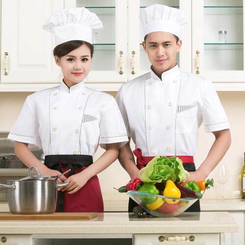 Summer Food Service Clothing Chef Uniform Jacket Restaurant Hotel Working Wear Short Sleeve Chef Costume for Men B-6088