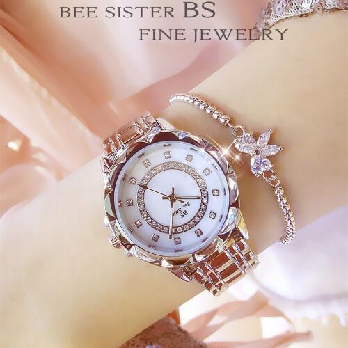 Hot Sale Women Brand Watch Luxury Full Diamonds Silver Watch Women Luxury Crystal Stylish Bracelet Rhinestone Charm Bangle