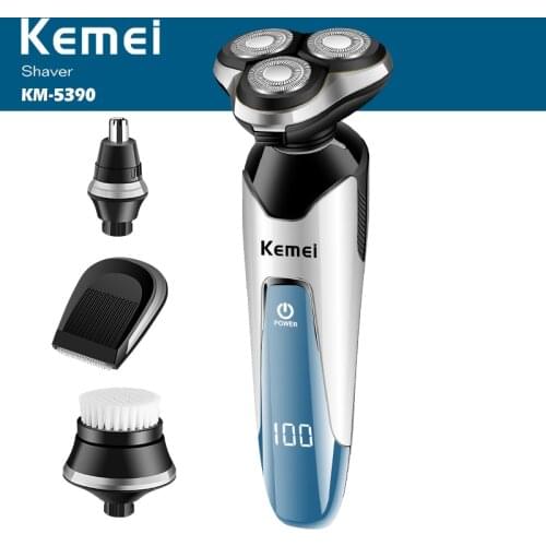 3D electric shaver kemei men shaving machine nose beard hair trimmer 4 in 1 washable rechargeable razor facial cleansing device