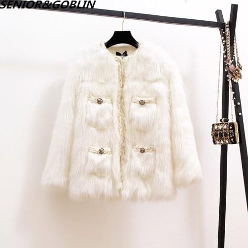 Fashion Furry Faux Fur Coat Women Fluffy Warm Long Sleeve Female Outerwear Autumn Winter Coat Jacket Hairy Collarless Overcoat