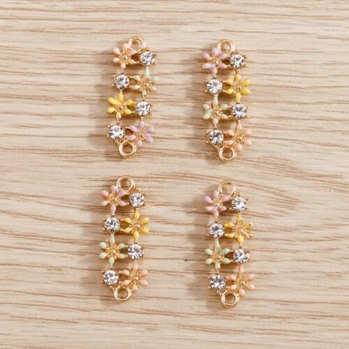 4pcs 24*7mm Charms Fashion Crystal Enamel Flower Connectors Pendants for Necklace Earrings Bracelet DIY Handmade Jewelry Making