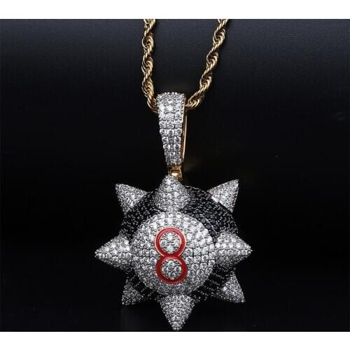 Europe and America Ins Net Red with Black 8 Word Meteor Hammer Pendant 3A Mens Digital Personality Hiphop Necklace Accessories