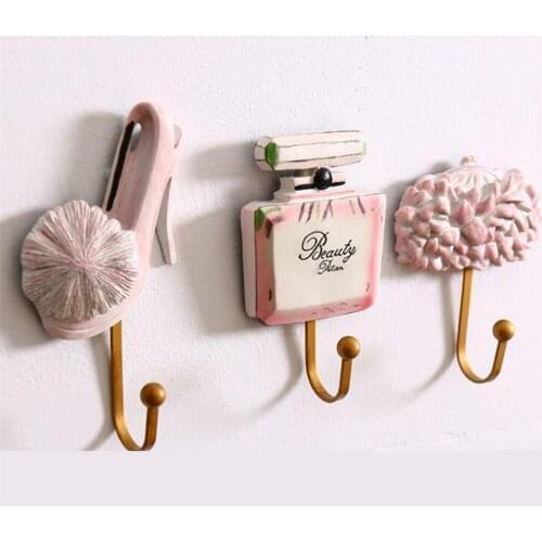 Bathroom Wall Hooks Resin Lady Shoes Perfume Bottle Bag Patterned Clothes Hat Hanger Wall Mounted Towel Coat Clothes Wall Hooks